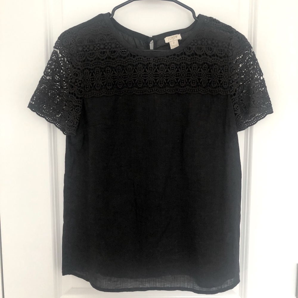 JCrew Black Lace and Linen Top